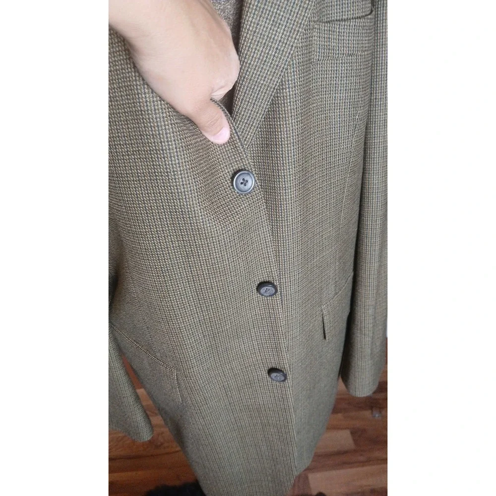Oscar de la Renta Mens 44L Wool Blazer Sport Coat Brown Green Houndstooth T090